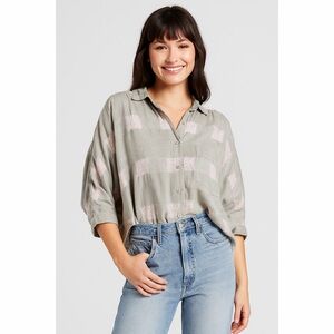 Angelique VTG Check Pattern Textured Fabric Dolman Sleeves Lightweight Shirt